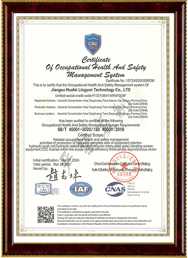 职业健康安全管理体系证书